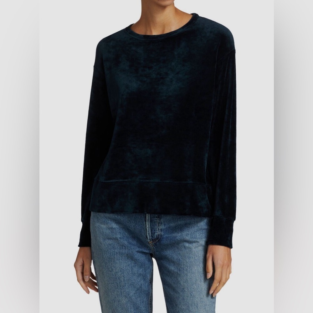 Majestic Filatures || Deluxe Tee Shirt Long‎ Sleeve Velvet Velour Navy Blue 2 S